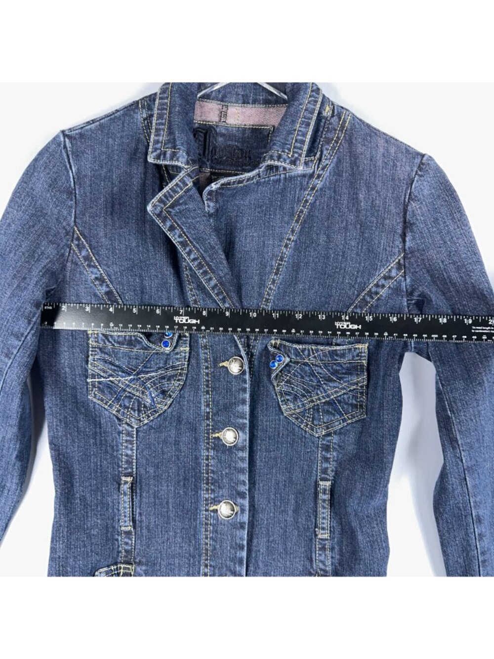 Jou Jou Premium Denim Dress Size Small Button Down Long Sleeve Notch Lapel - Picture 7 of 10